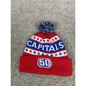 Washington Capitals Hat Cap Beanie Mens OS NHL Hockey Pom 50th Commemorative